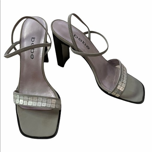 bebe Ronda Micro sandal size 7 Grey Sequin Strappy - Picture 1 of 16